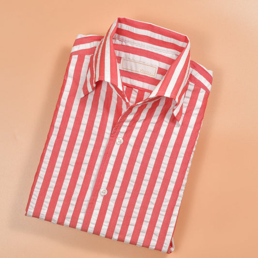 Thomas Mason Red/White Stripes Seersucker - Yeossal & Co
