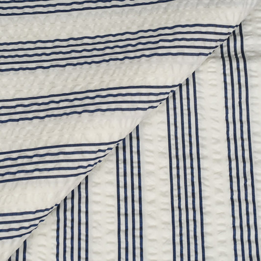 Thomas Mason White/Navy Multi - Stripe Seersucker Shirt MFC0395 - Yeossal & Co