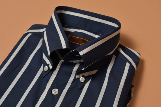 Thomas Mason Wide Navy/White Stripes Shirt - Yeossal & Co
